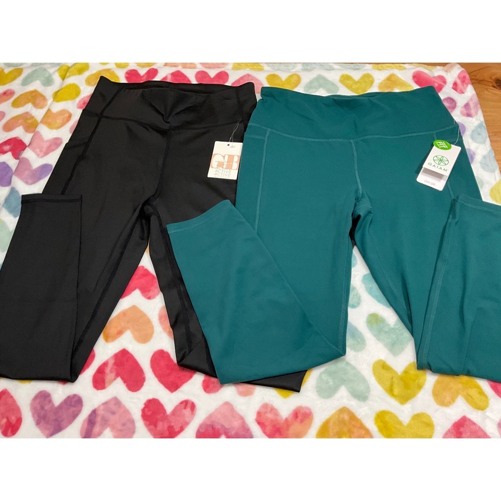 BUNDLE‎ 2PCS Gaiam and GB Active Fit High Waist Leggings Teal & black size M